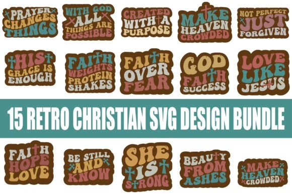 15 RETRO CHRISTIAN SVG DESIGN BUNDLE: Graphics & T-Shirt Designs